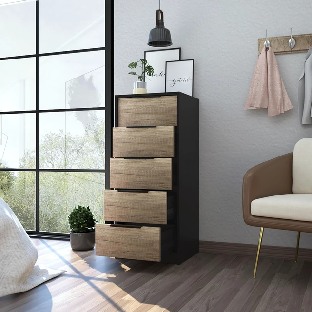 Alt view image 5 of 7 - Kaia 5 Drawer Dresser, Vertical Dresser -Black / Pine