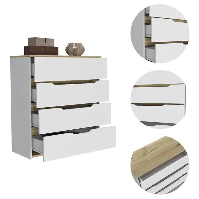Alt view image 3 of 7 - Zoe Dresser, Superior Top, Four Drawers -White / Light Oak