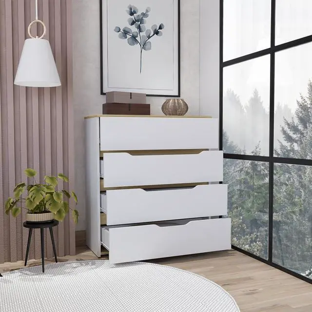 Alt view image 5 of 7 - Zoe Dresser, Superior Top, Four Drawers -White / Light Oak