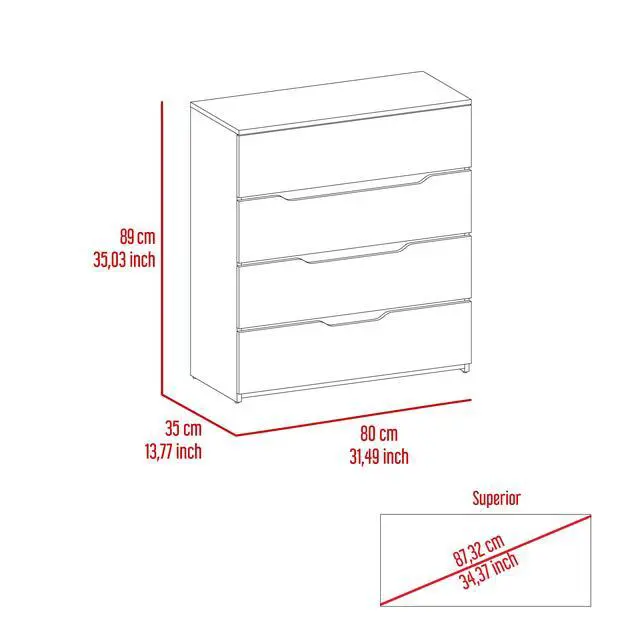 Alt view image 6 of 7 - Zoe Dresser, Superior Top, Four Drawers -White / Light Oak