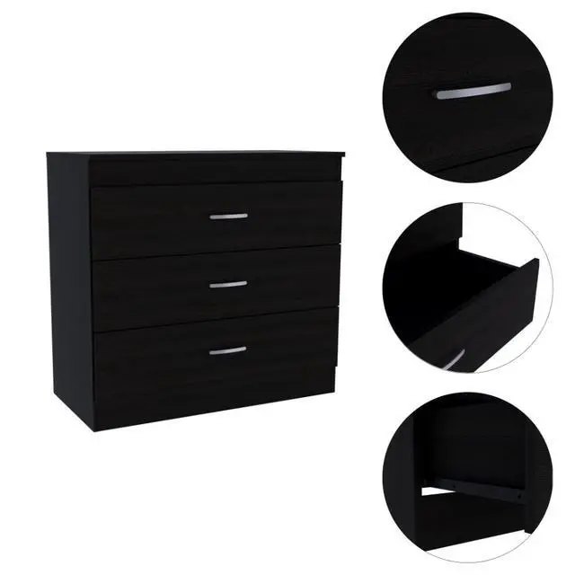 Alt view image 4 of 5 - Melia Three Drawer Dresser, Superior Top, Metal Hardware -Black