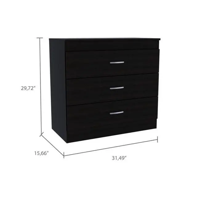 Alt view image 5 of 5 - Melia Three Drawer Dresser, Superior Top, Metal Hardware -Black