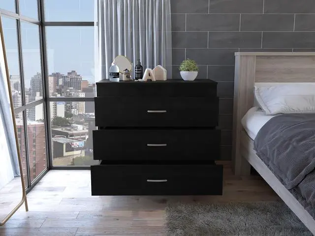 Alt view image 2 of 5 - Melia Three Drawer Dresser, Superior Top, Metal Hardware -Black