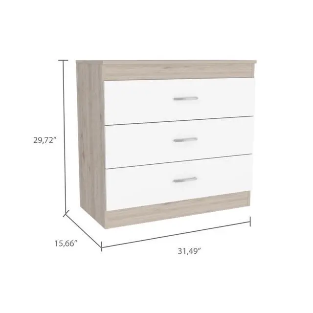 Alt view image 5 of 5 - Melia Three Drawer Dresser, Superior Top, Metal Hardware -Light Gray / White