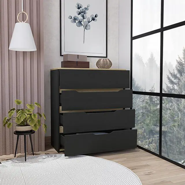 Alt view image 3 of 6 - Zoe Dresser, Superior Top, Four Drawers -Black / Light Oak