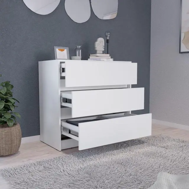 Alt view image 4 of 7 - Austin Three Drawer Dresser, Pull Out Mechanism-White