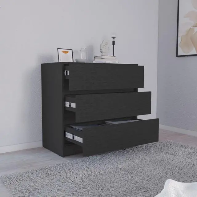 Alt view image 4 of 7 - Austin Three Drawer Dresser, Pull Out Mechanism-Black