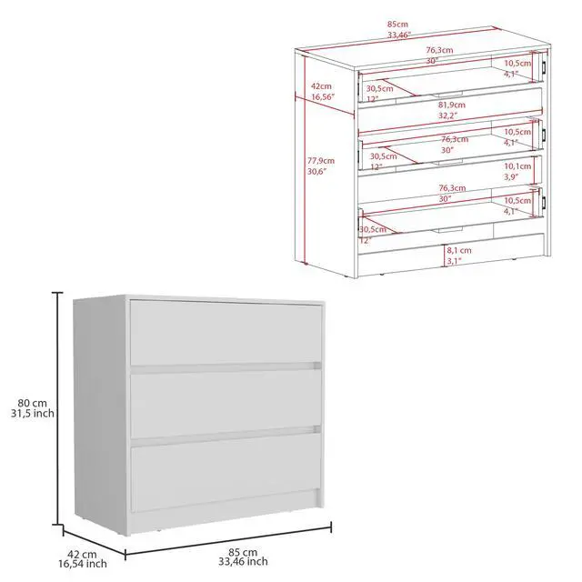 Alt view image 3 of 7 - Austin Three Drawer Dresser, Pull Out Mechanism-White