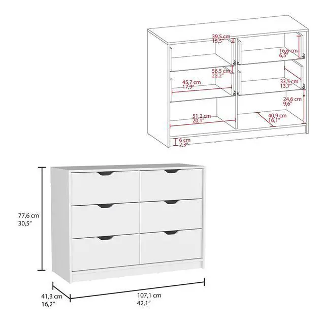 Alt view image 3 of 7 - Basilea 4 Drawers Dresser, 2 Cabinets -White