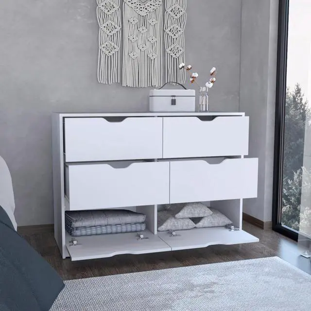 Alt view image 4 of 7 - Basilea 4 Drawers Dresser, 2 Cabinets -White