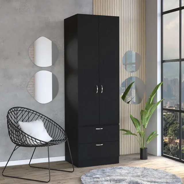 Main image of Vico 76" High Armoire Wardrove Closet with 2 Drawers, Double Door Cabinet , One Shelf and Hanging Rod, Bedroom Clothes Storage Cabinet Organizer