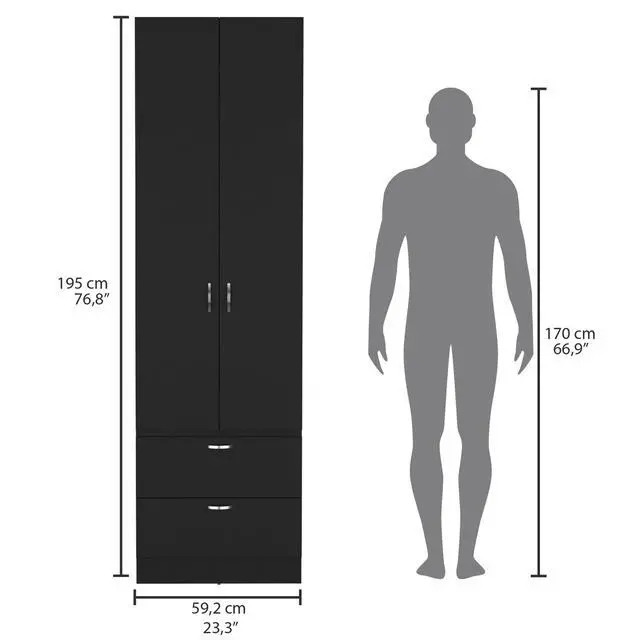 Alt view image 4 of 7 - Vico 76" High Armoire Wardrove Closet with 2 Drawers, Double Door Cabinet , One Shelf and Hanging Rod, Bedroom Clothes Storage Cabinet Organizer