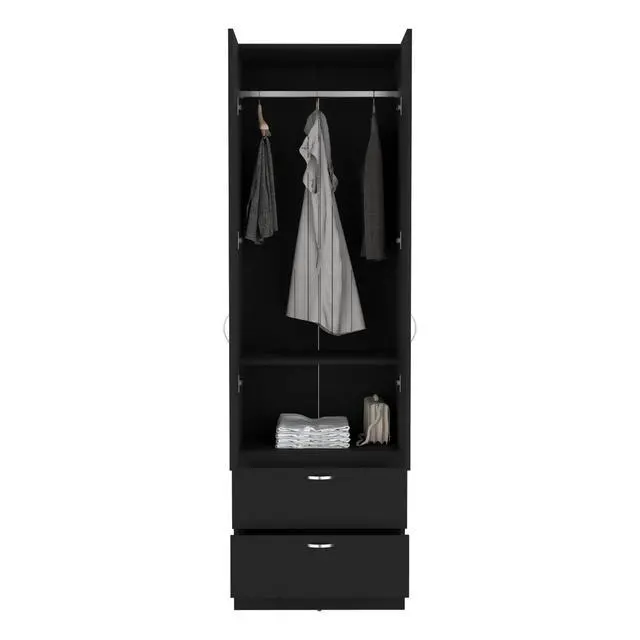 Alt view image 6 of 7 - Vico 76" High Armoire Wardrove Closet with 2 Drawers, Double Door Cabinet , One Shelf and Hanging Rod, Bedroom Clothes Storage Cabinet Organizer