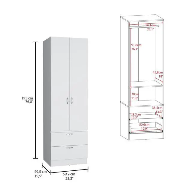 Alt view image 3 of 7 - Vico 76" High Armoire Wardrove Closet with 2 Drawers, Double Door Cabinet , One Shelf and Hanging Rod, Bedroom Clothes Storage Cabinet Organizer