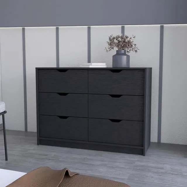 Main image of Basilea 4 Drawers Double Dresser with 2 pull down Cabinets Black