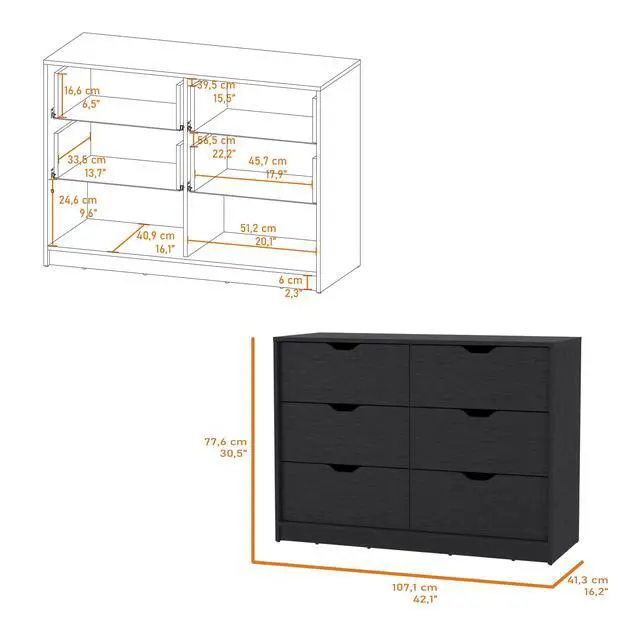 Alt view image 3 of 7 - Basilea 4 Drawers Double Dresser with 2 pull down Cabinets Black