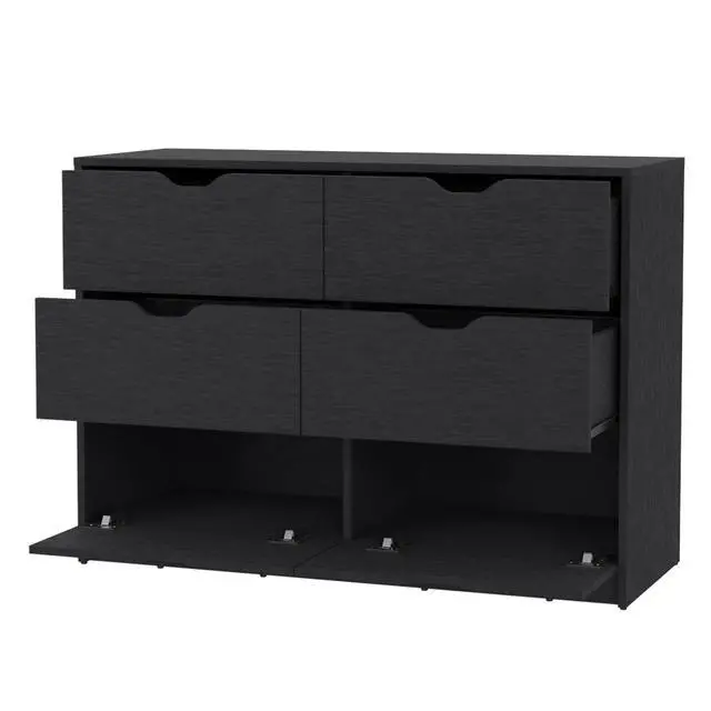 Alt view image 6 of 7 - Basilea 4 Drawers Double Dresser with 2 pull down Cabinets Black