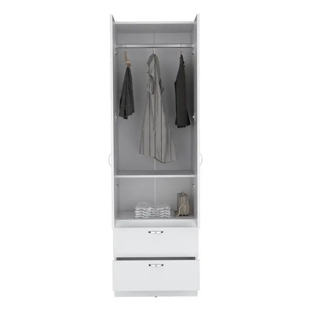 Alt view image 6 of 7 - Vico 76" High Armoire Wardrove Closet with 2 Drawers, Double Door Cabinet , One Shelf and Hanging Rod, Bedroom Clothes Storage Cabinet Organizer