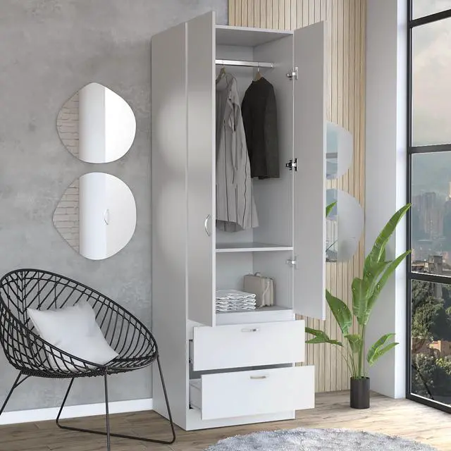 Alt view image 5 of 7 - Vico 76" High Armoire Wardrove Closet with 2 Drawers, Double Door Cabinet , One Shelf and Hanging Rod, Bedroom Clothes Storage Cabinet Organizer