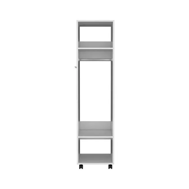 Alt view image 5 of 7 - Cluster 63" Tall Wardrove with Mirror, Three Shelves, Casters and Hanging Rod, Armoire, Bedroom Clothes Storage, Cabinet Organizer White