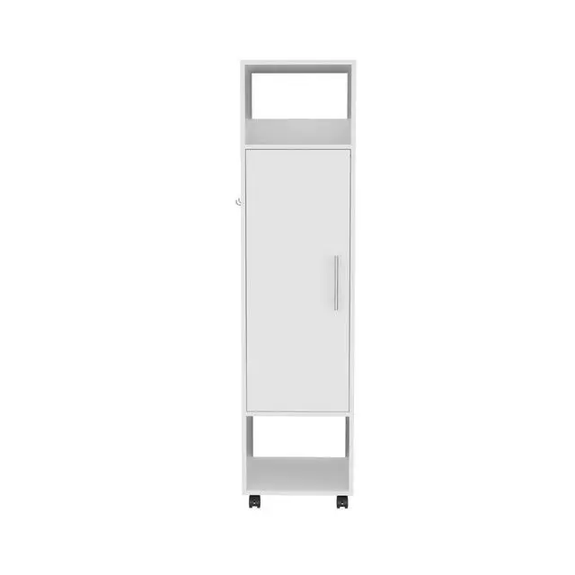 Alt view image 5 of 7 - Cluster 63" Tall Wardrove One-Door Cabinet with Mirror, Three Shelves, Casters and Hanging Rod, Armoire, Bedroom Clothes Storage, Cabinet Organizer White