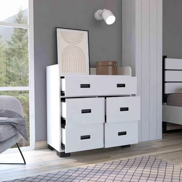 Alt view image 4 of 7 - Alyn Dresser, Four Legs, Four Drawers, One Double Drawer, Superior Top -White