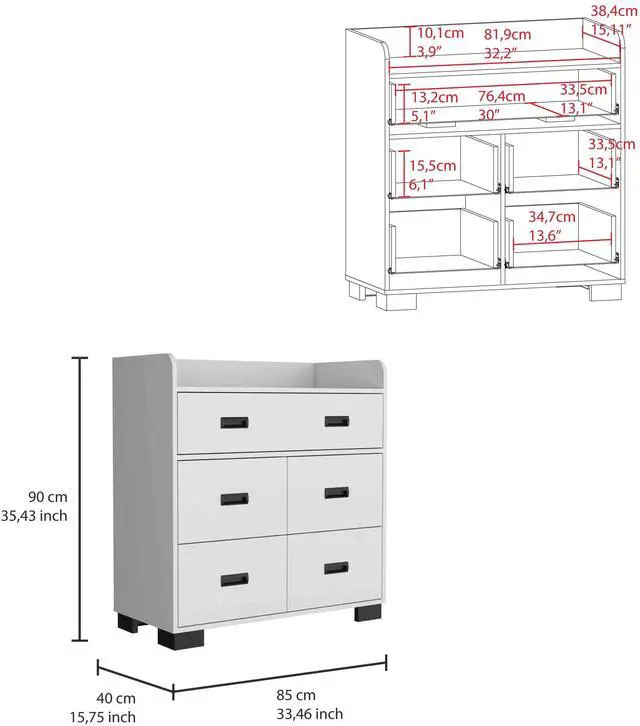 Alt view image 3 of 7 - Alyn Dresser, Four Legs, Four Drawers, One Double Drawer, Superior Top -White