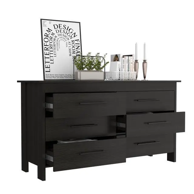 Alt view image 4 of 7 - Hms 6 Drawer Double Dresser, Four Legs, Superior Top -Black
