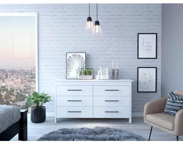 Main image of Hms 6 Drawer Double Dresser, Four Legs, Superior Top -White