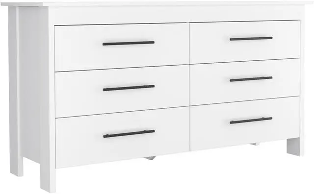 Alt view image 4 of 7 - Hms 6 Drawer Double Dresser, Four Legs, Superior Top -White
