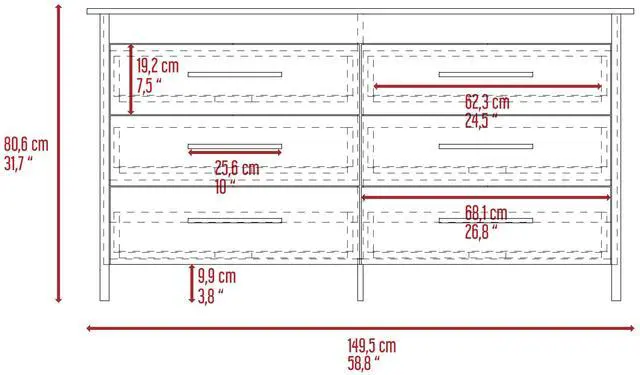 Alt view image 6 of 7 - Hms 6 Drawer Double Dresser, Four Legs, Superior Top -White