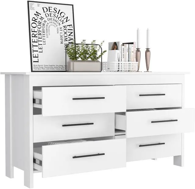 Alt view image 5 of 7 - Hms 6 Drawer Double Dresser, Four Legs, Superior Top -White