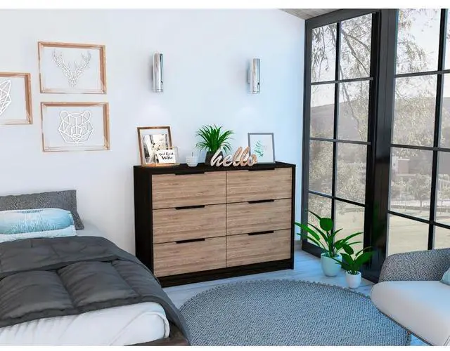 Main image of Kaia 4 Drawers Dresser, Superior Top -Black / Pine