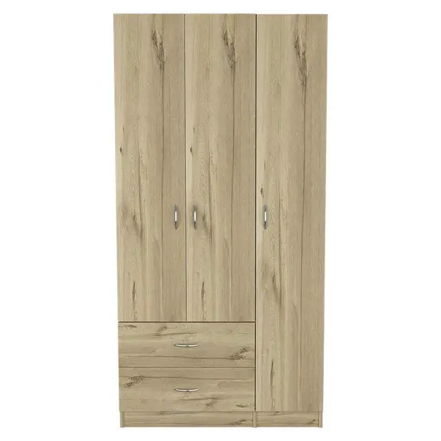 Alt view image 2 of 7 - Austral 3 Door Armoire with Drawers, Shelves, and Hanging Rod -Light Oak / Black