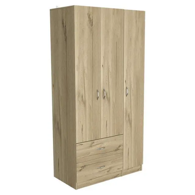 Alt view image 6 of 7 - Austral 3 Door Armoire with Drawers, Shelves, and Hanging Rod -Light Oak / Black
