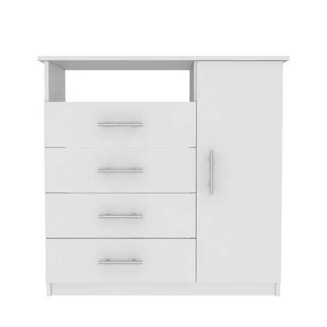 Alt view image 2 of 6 - Peru 4 Drawer Dresser, Single Door Cabinet, One Open Shelf, Superior Top -White