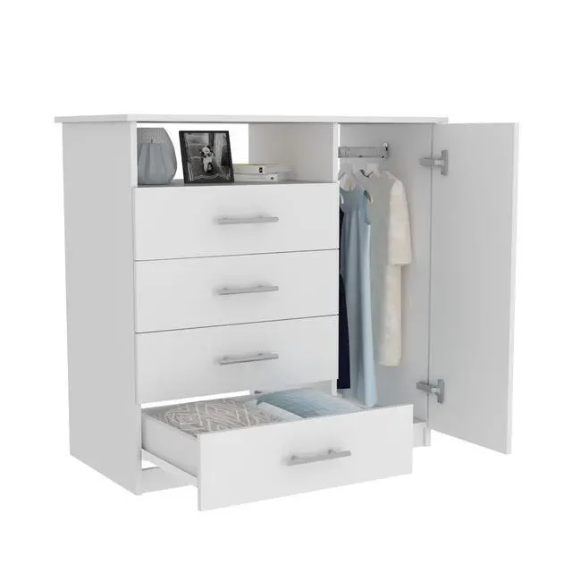 Alt view image 5 of 6 - Peru 4 Drawer Dresser, Single Door Cabinet, One Open Shelf, Superior Top -White