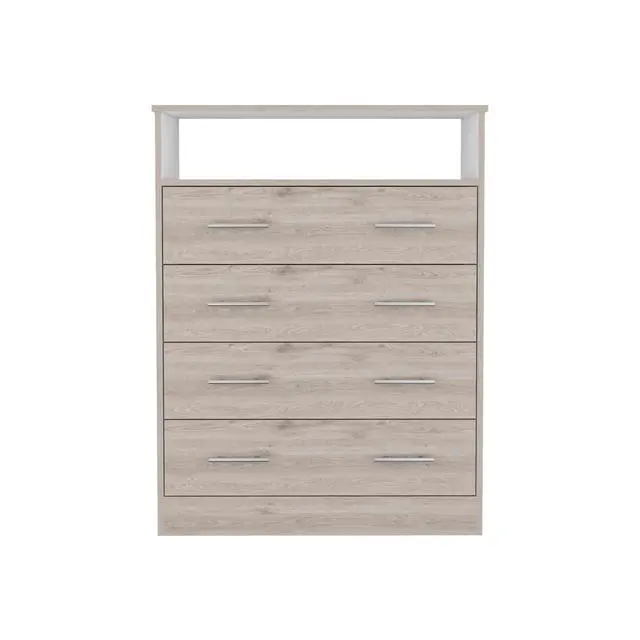 Alt view image 2 of 7 - Peru L Four Drawer Dresser, Superior Top, One Open Shelf -Light Gray / White