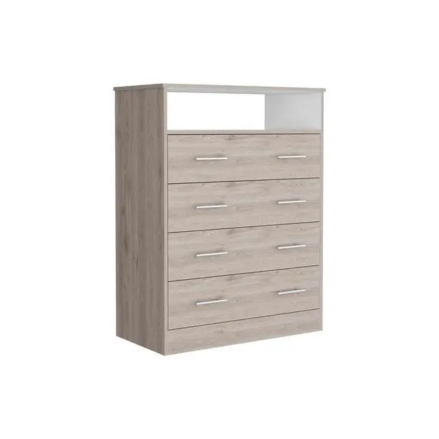 Alt view image 6 of 7 - Peru L Four Drawer Dresser, Superior Top, One Open Shelf -Light Gray / White