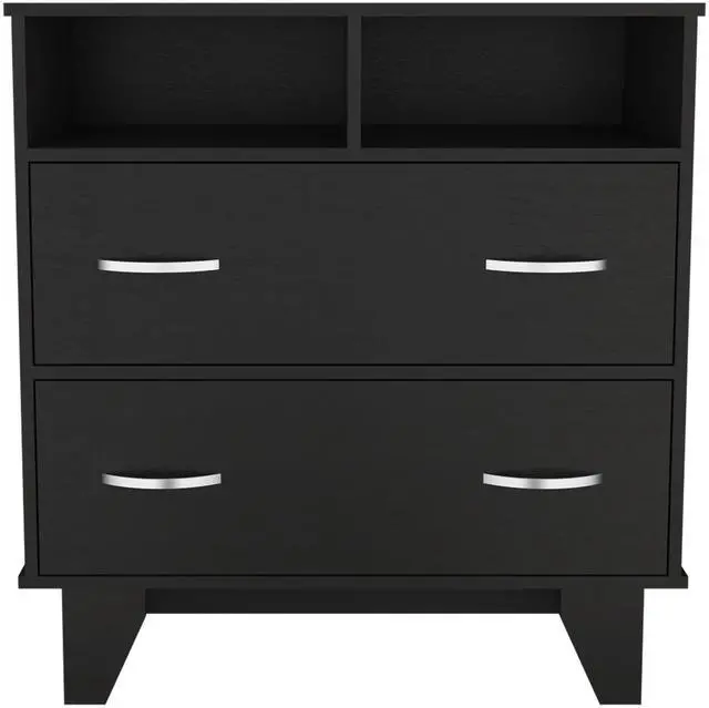 Alt view image 2 of 7 - Portanova Two Drawer Dresser, Two Open Shelves, Superior Top, Four Legs -Black