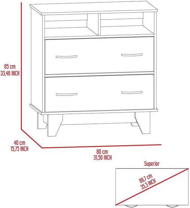 Alt view image 4 of 7 - Portanova Two Drawer Dresser, Two Open Shelves, Superior Top, Four Legs -Black
