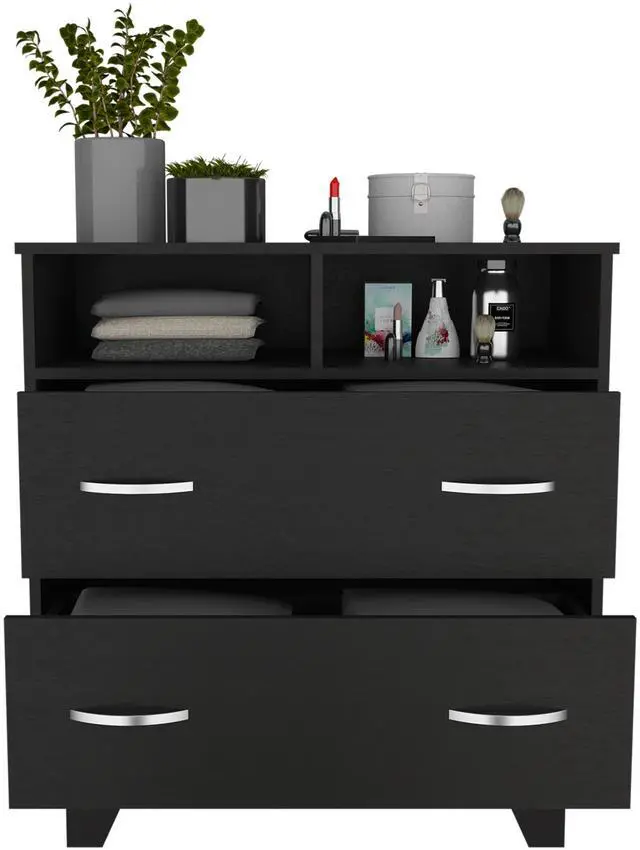 Alt view image 6 of 7 - Portanova Two Drawer Dresser, Two Open Shelves, Superior Top, Four Legs -Black