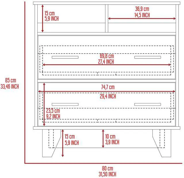 Alt view image 3 of 7 - Portanova Two Drawer Dresser, Two Open Shelves, Superior Top, Four Legs -Black