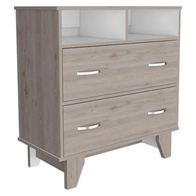 Alt view image 6 of 7 - Portanova Two Drawer Dresser, Two Open Shelves, Superior Top, Four Legs -Light Gray / White