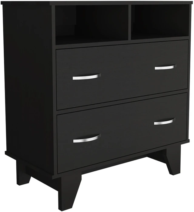 Alt view image 7 of 7 - Portanova Two Drawer Dresser, Two Open Shelves, Superior Top, Four Legs -Black