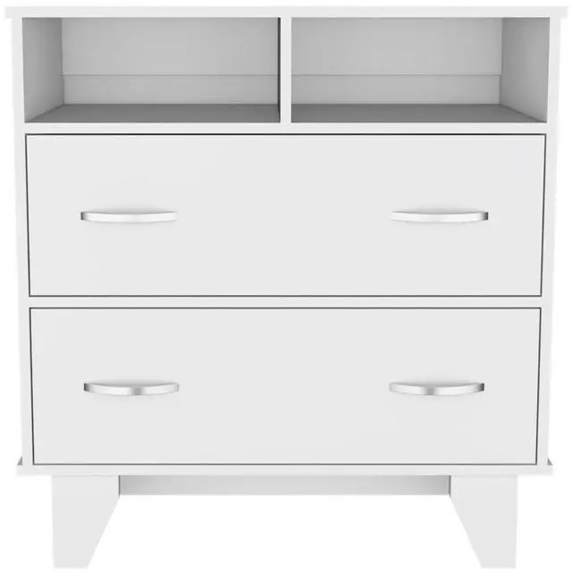 Alt view image 2 of 6 - Portanova Two Drawer Dresser, Two Open Shelves, Superior Top, Four Legs -White
