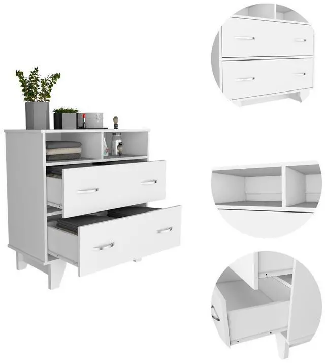 Alt view image 5 of 6 - Portanova Two Drawer Dresser, Two Open Shelves, Superior Top, Four Legs -White