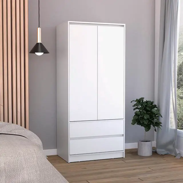 Main image of Austin 2 Drawers Armoire, Double Door, Hanging Rod -White