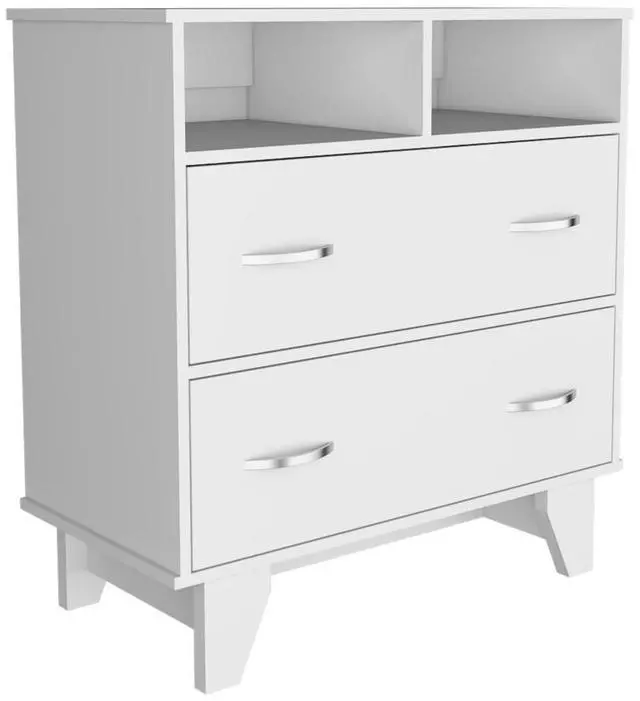 Alt view image 6 of 6 - Portanova Two Drawer Dresser, Two Open Shelves, Superior Top, Four Legs -White