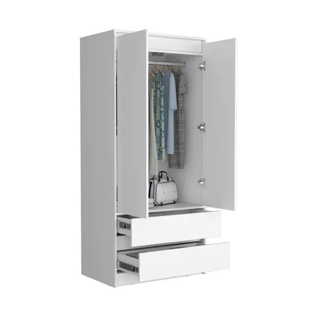Alt view image 5 of 7 - Austin 2 Drawers Armoire, Double Door, Hanging Rod -White